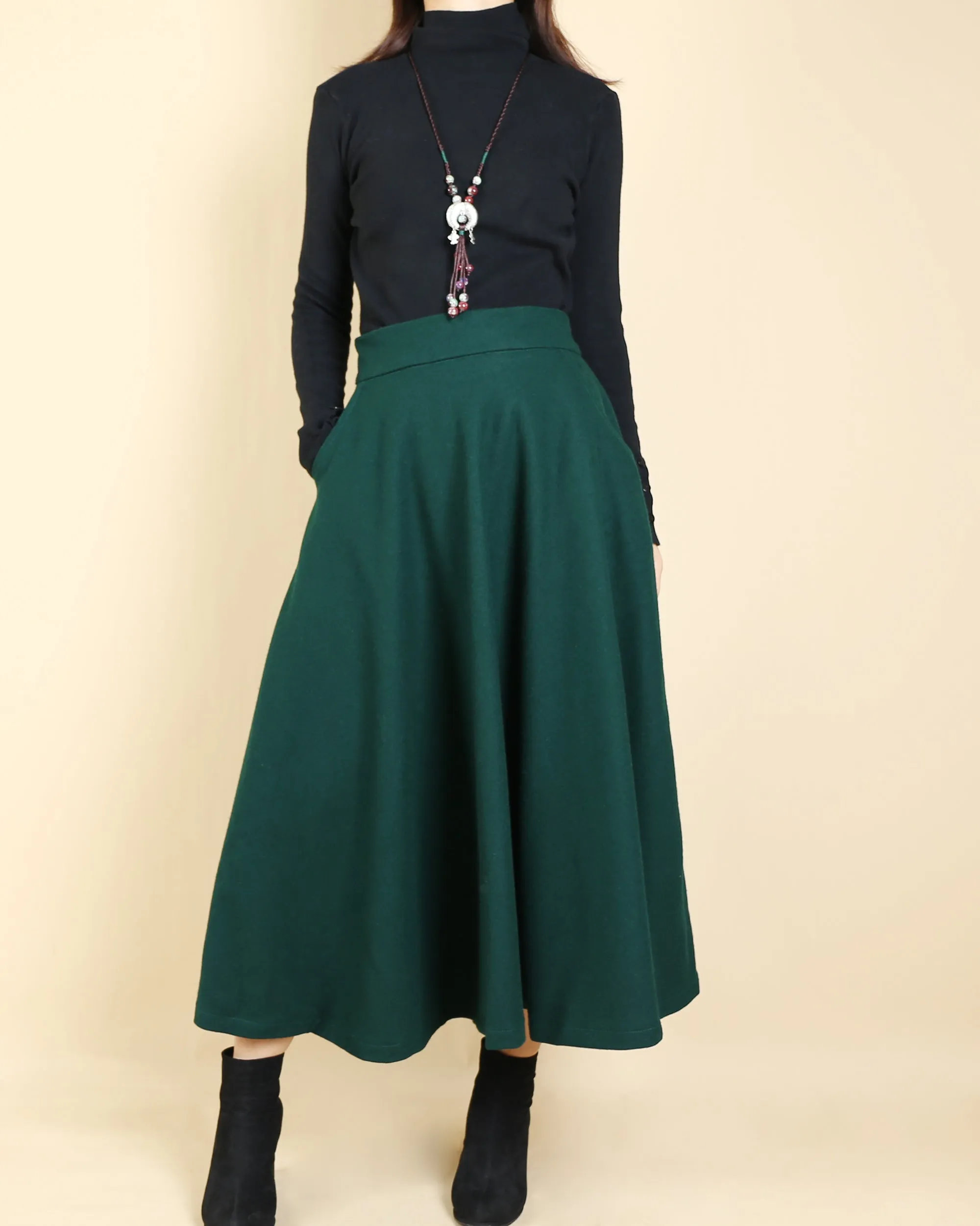 Women wool skirt/flared skirt/winter skirt/maxi skirt/ankle length skirt(Q1806)