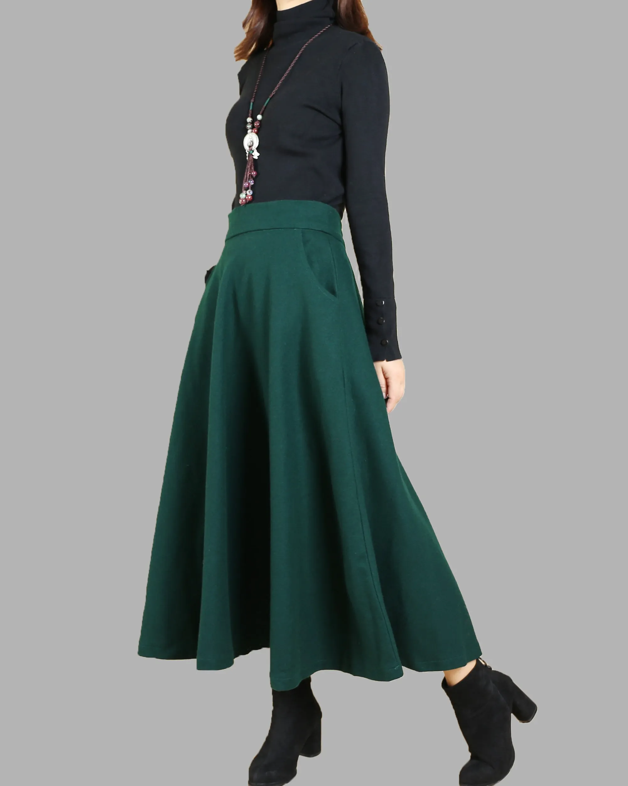 Women wool skirt/flared skirt/winter skirt/maxi skirt/ankle length skirt(Q1806)