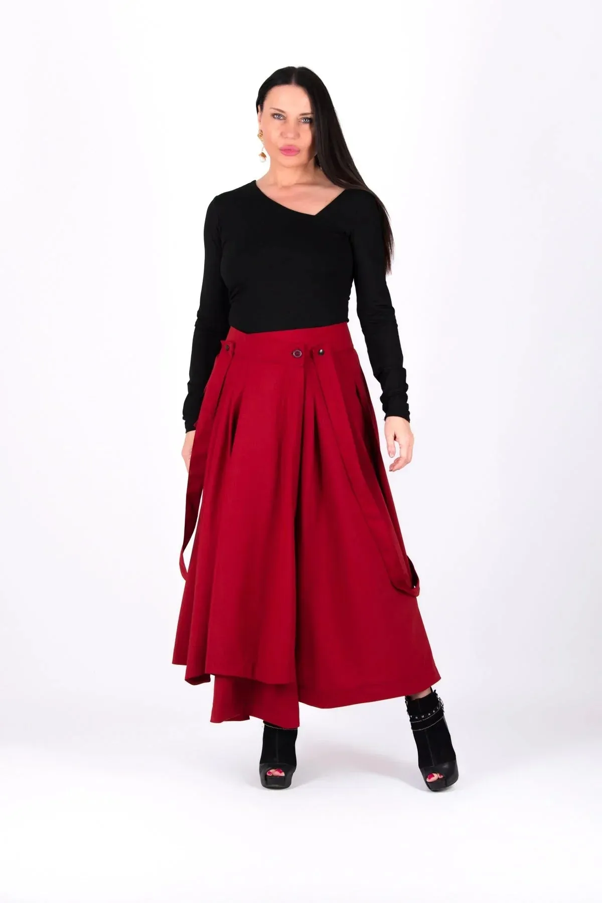 ZEFIRA Asymmetrical Long Red Skirt ON SALE