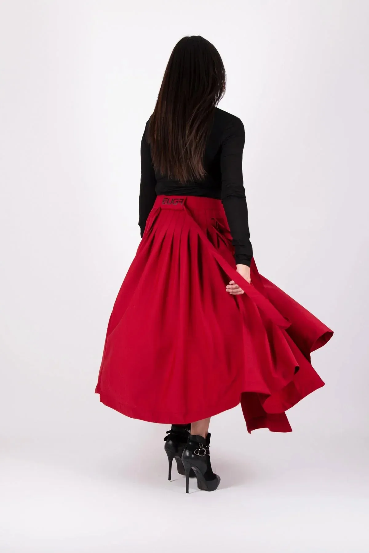 ZEFIRA Asymmetrical Long Red Skirt ON SALE