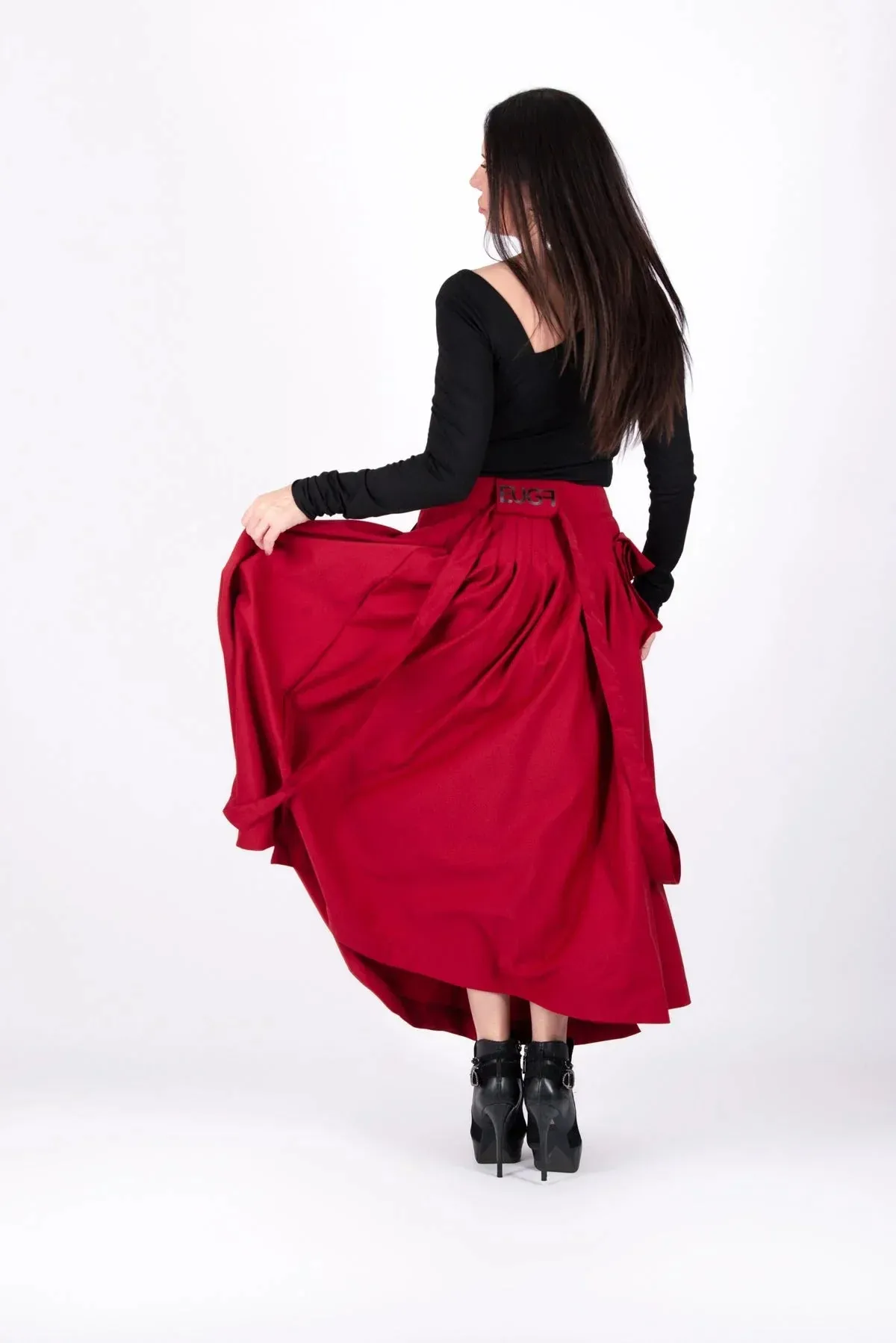 ZEFIRA Asymmetrical Long Red Skirt ON SALE