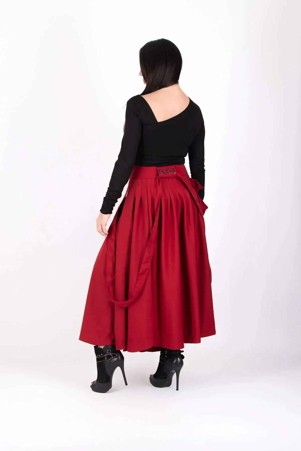 ZEFIRA Asymmetrical Long Red Skirt ON SALE