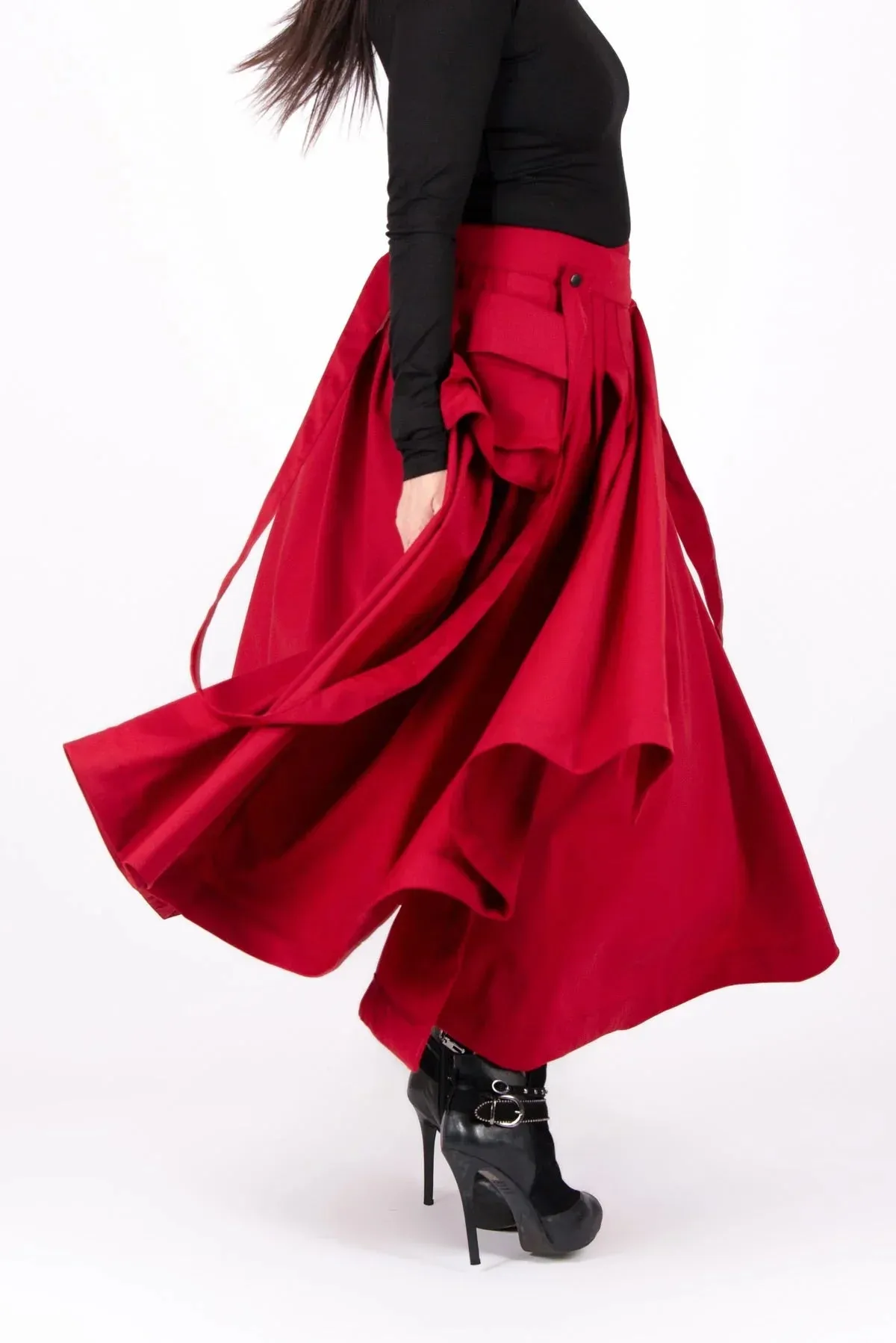 ZEFIRA Asymmetrical Long Red Skirt ON SALE