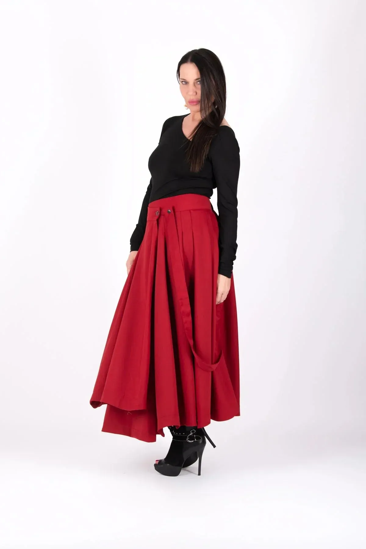 ZEFIRA Asymmetrical Long Red Skirt ON SALE