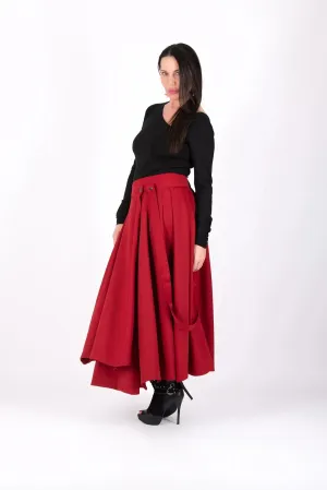 ZEFIRA Asymmetrical Long Red Skirt ON SALE