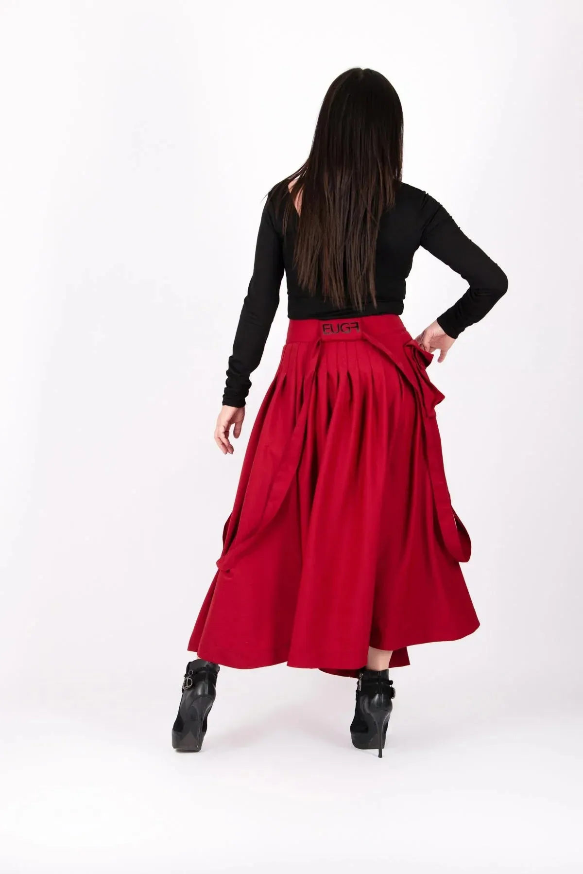 ZEFIRA Asymmetrical Long Red Skirt ON SALE