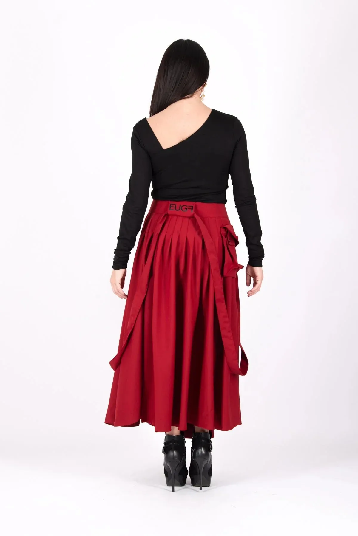 ZEFIRA Asymmetrical Long Red Skirt ON SALE