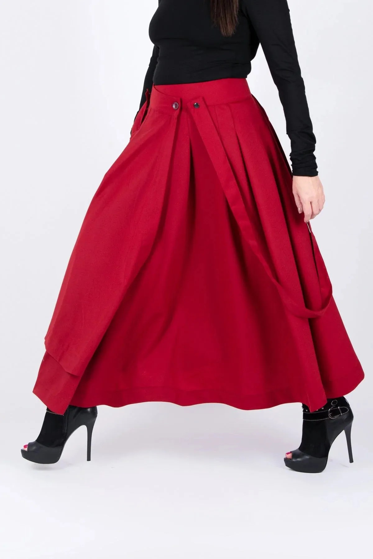 ZEFIRA Asymmetrical Long Red Skirt